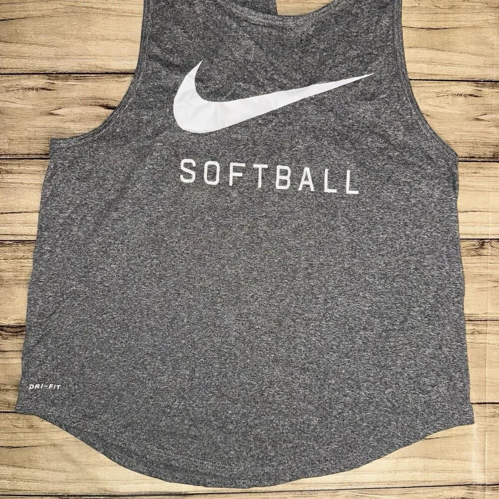 Nike Women’s Legend Softball Dri-Fit Tank Top Size Small Gray Swoosh Logo